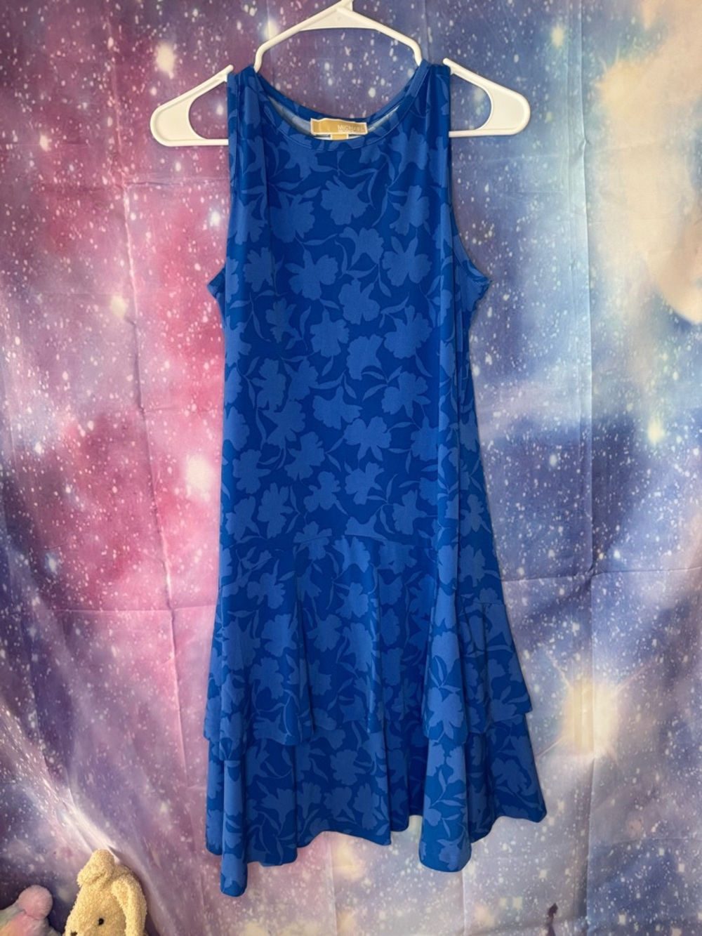 MICHAEL Michael Kors women's sleeveless blue floral flounce dress